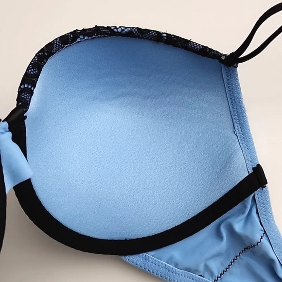 ⭐️2/ $30⭐️ Rose + Vine Blue Black Lace Underwire Bra Padded Cups Size 34D / 36C - Picture 6 of 10